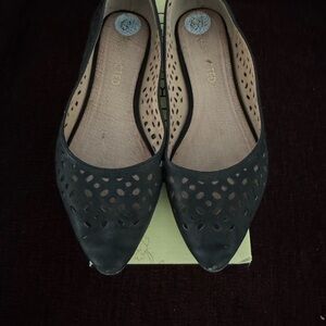 Restricted Black Perforated Pointed-Toe Flats